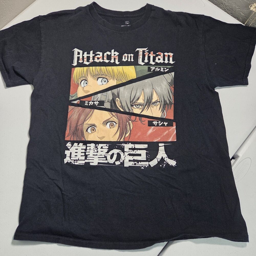 Attack on Titan Final Season T-Shirt Mens L Black Anime Mikasa Armin Sasha Tee